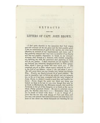 BROWN, JOHN. Testimonies of Capt. John Brown at Harpers Ferry with his Address to the Court.